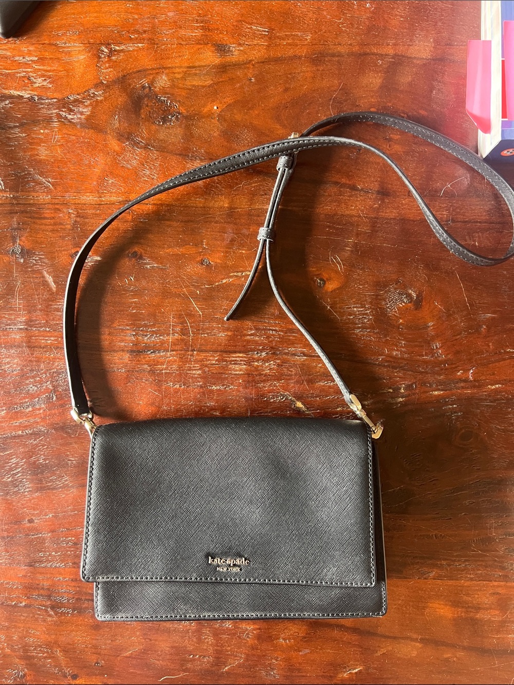 kate spade Black Leather Crossbody Shoulder Bag with Gold Hardware